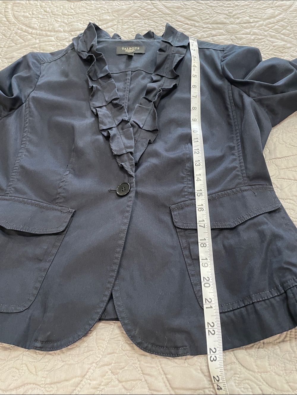 Talbots Navy Ruffle-Trim Single-Button Blazer 12P - Picture 8 of 10